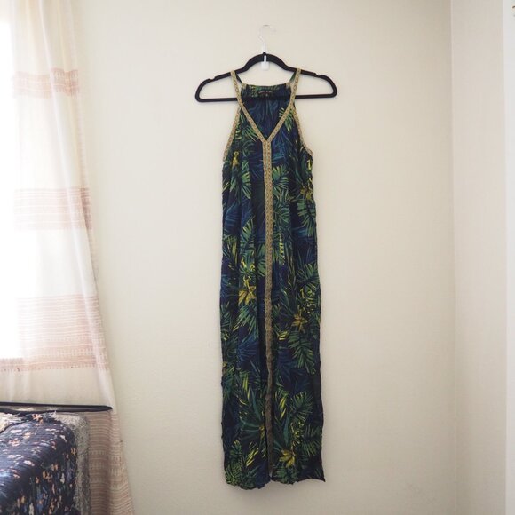 America & Beyond Tropical Palm Leaf Sleeveless Double Slit Beach Dress sz xs - Picture 4 of 10